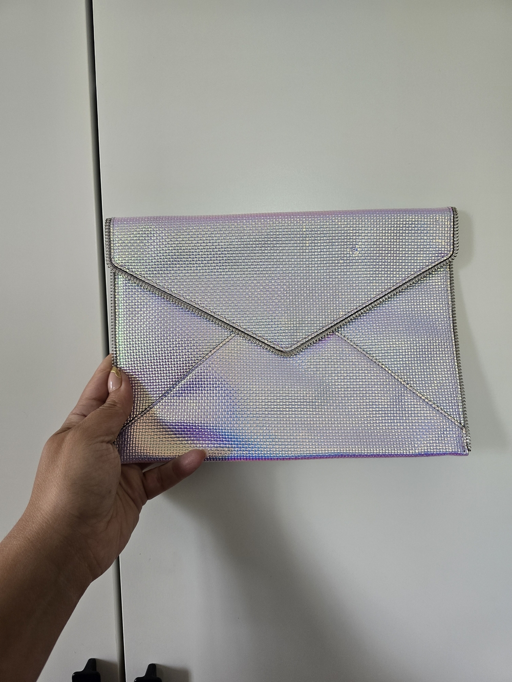 Rebecca Minkoff Holographic Envelope Clutch Bag - Silver